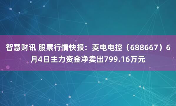 智慧财讯 股票行情快报：菱电电控（688667）6月4日主力资金净卖出799.16万元